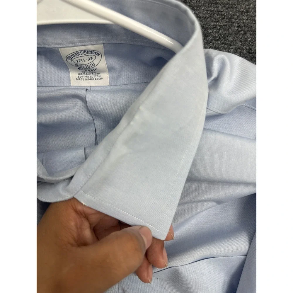 Brooks Brothers Shirt Mens 17.5-33 Blue Supima Cotton Non-Iron Classic Business